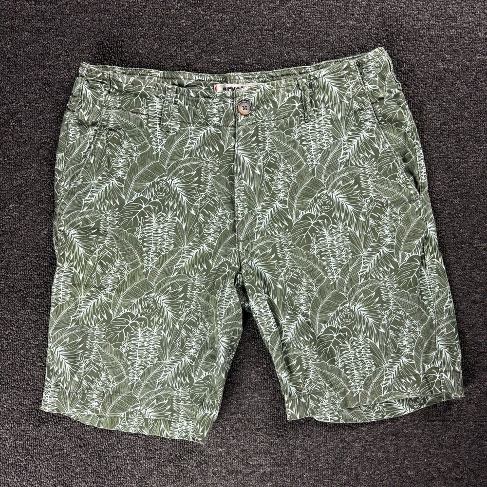 Benson Green Tropical Leaf Print Chino Shorts Mens 8in Inseam Size 29 Resort